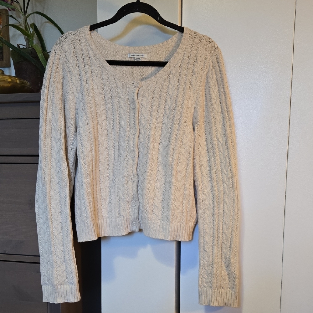 American Eagle Outfitters Cable Knit Cream Sweater - XL